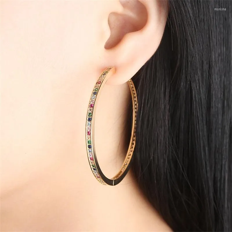 Hoepel oorbellen goud zwart koper kleurrijke kleine kubieke zirkonia grote ronde mode voor vrouwen sieraden