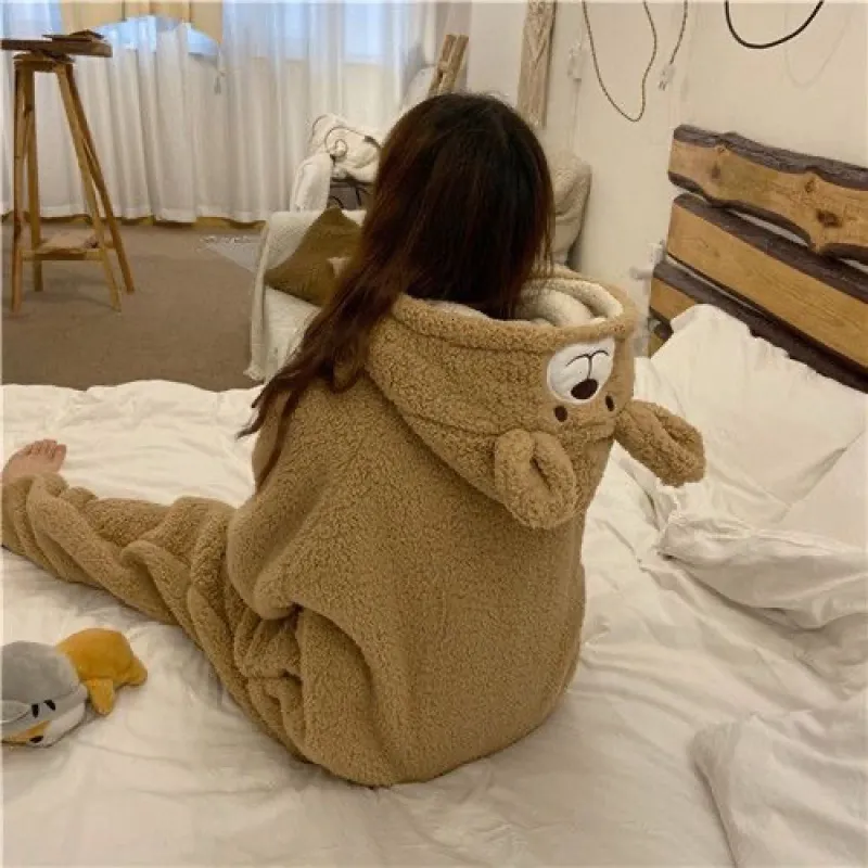 Roupas em casa Bear coelho do macacão com capuz Women Kigurumi pijamas fofos pijama inverno sono quente roupas de dormir kawaii fêmea pijamas de roupas de noite 221202