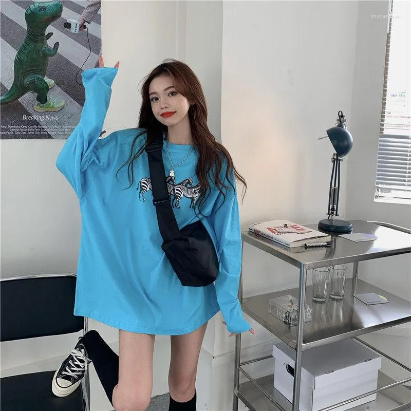 Heren t shirts hiphop Korea dier t-shirt retro esthetiek y2k harajuku blauw blauwe lange mouw vintag grafische tee grunge kpop kleding stedelijke emo emo