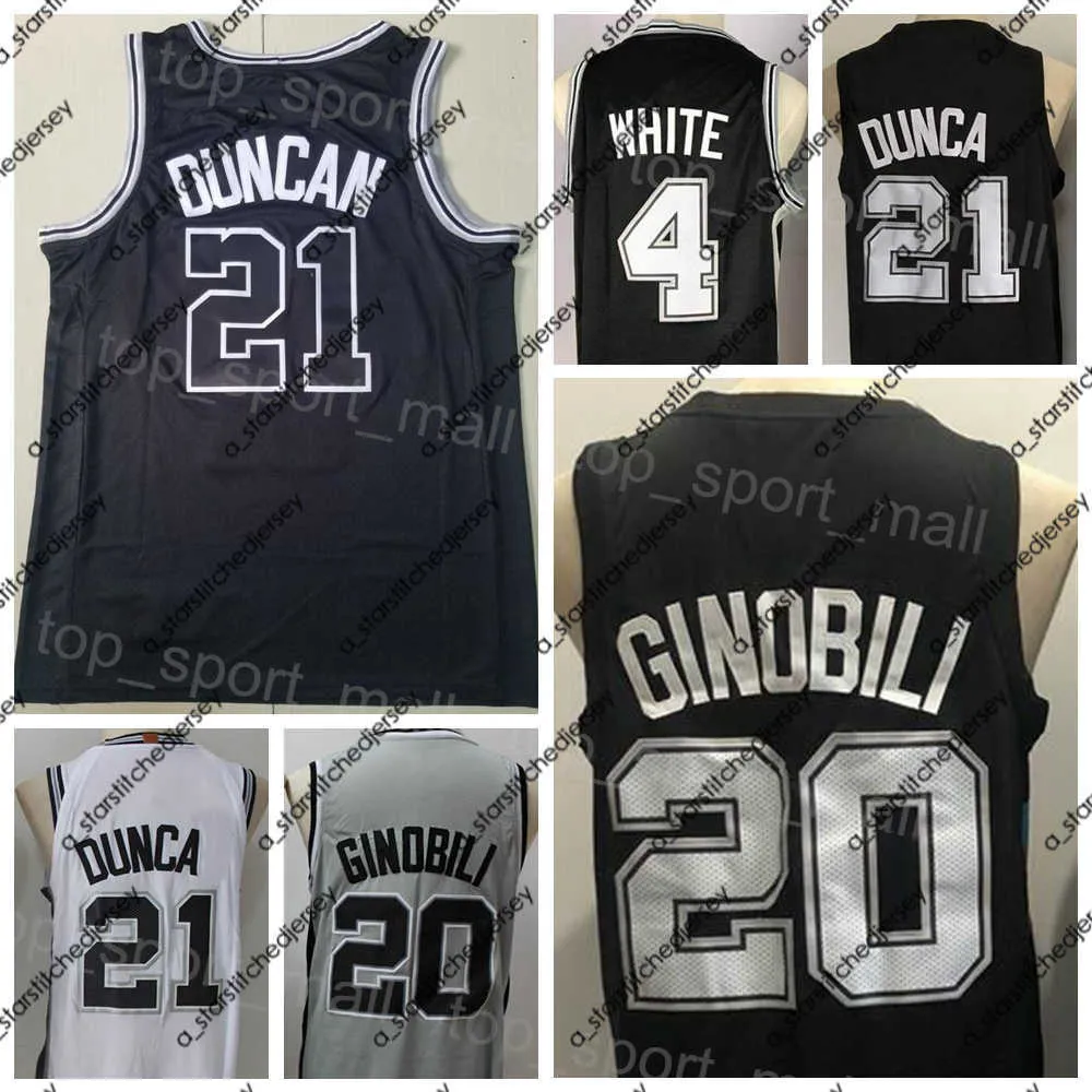 Basketbol Formaları Erkekler Basketbol Manu Ginobili Forması 20 Tim Duncan 21 Derrick White 4 Şehir Kazanılan Dernek Klasik Açıklama Simgesi Siyah Beyaz Gri Kamuflaj
