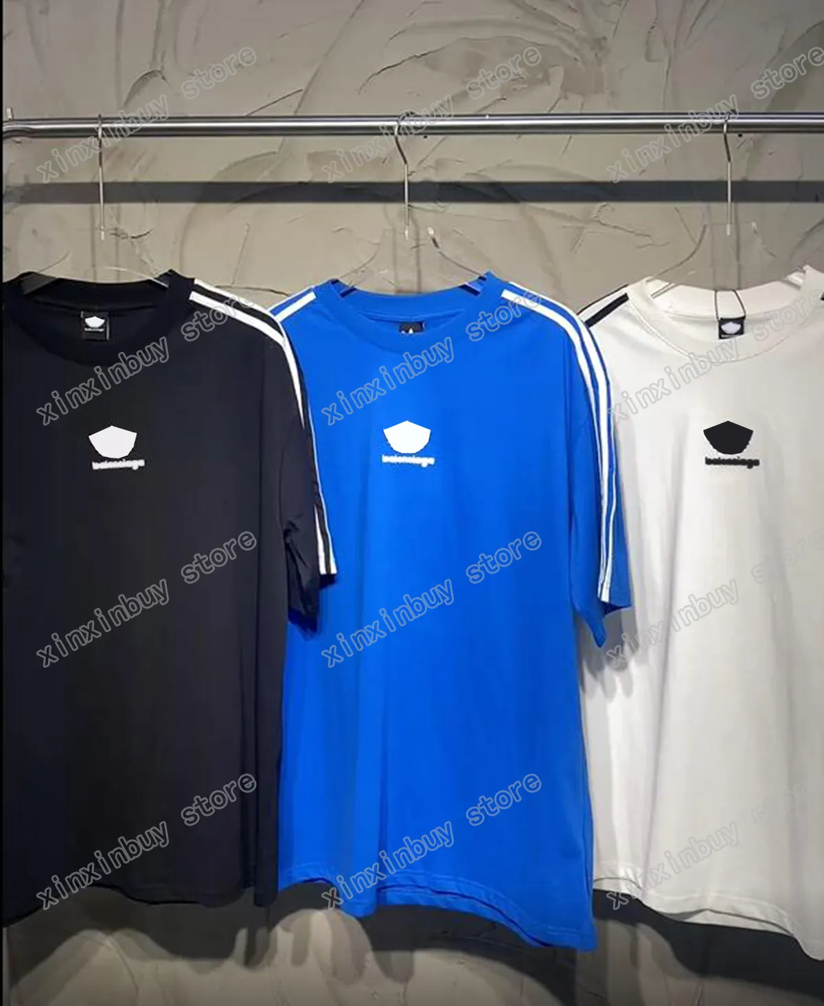 xinxinbuy Men designer Tee t shirt paris Shoulder stripe letters Embroidery short sleeve cotton women blue white black grey XS-L