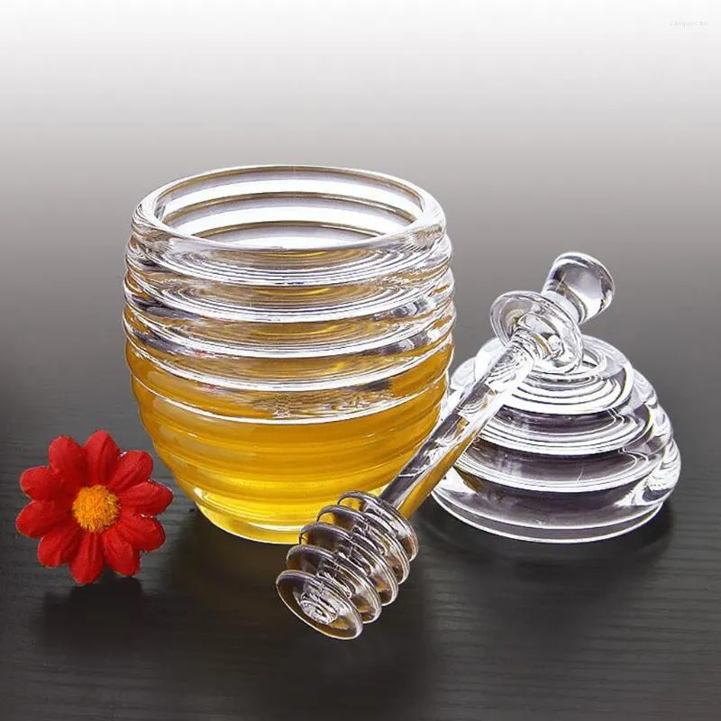 Storage Bottles Transparent Honey Jar Pot With Stirring Rod Kitchen Container Mason Jars Lid