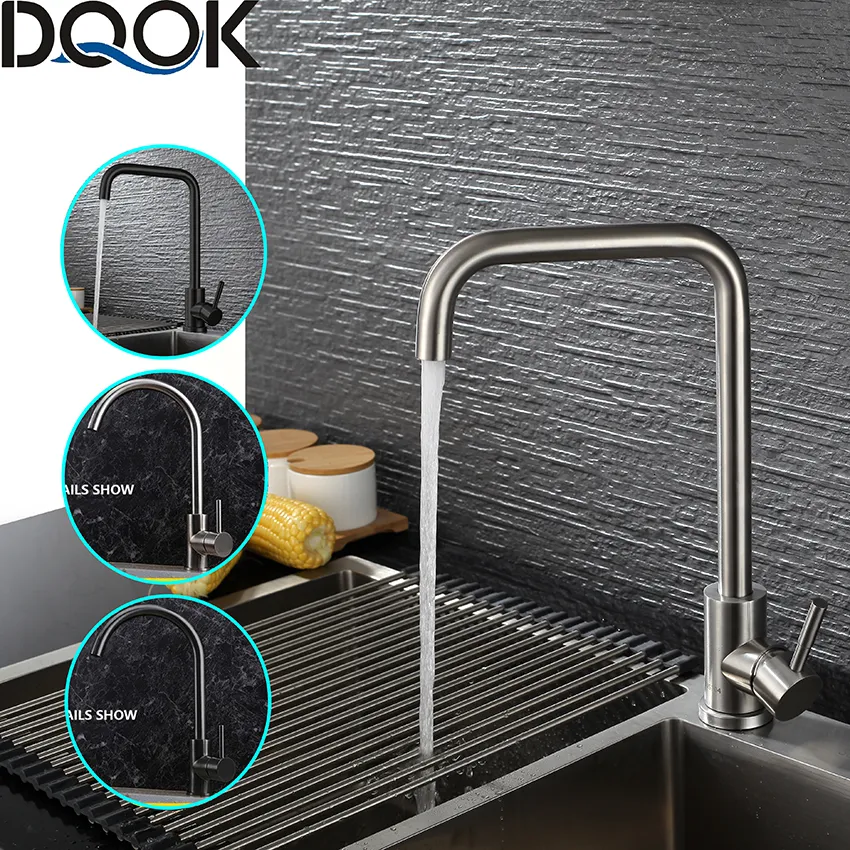 Kitchen Faucets DQOK Black Stainless Steel Mixer Single Handle Hole Faucet Brushed Nickle Sink Tap 221203