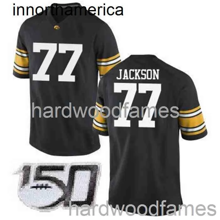 Gestikte heren vrouwen jeugd Alaric Jackson #77 Lowa Hawkeyes Black Jersey NCAA 150th XS-5XL 6XL