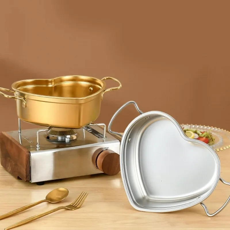Soep bouillon potten draagbare mini -soep pot hartvormige kookstapelmelkbotersaus pan met handgreep roestvrij staal kookgerei 221203