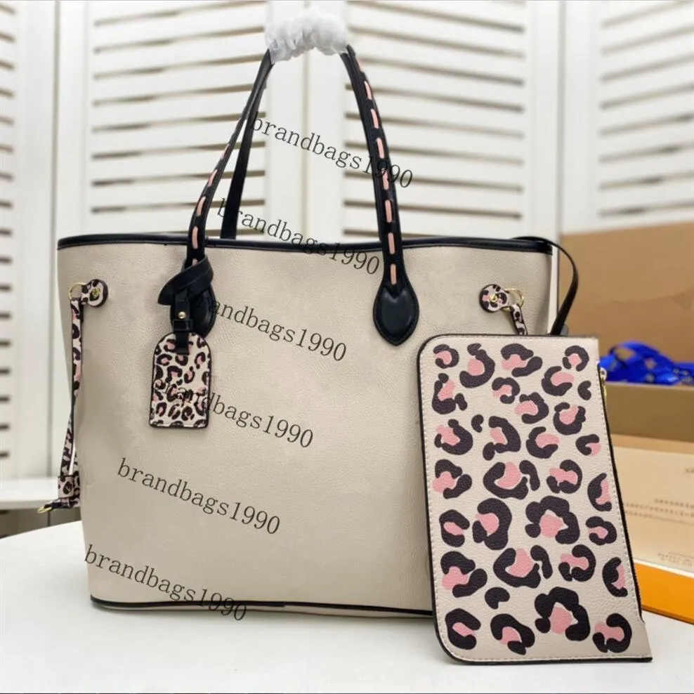 Weiße Leopard Einkaufstasche Cowhide Leder Leinwand Frauen Totes Handtaschen nie einzelne Umhängetaschen292l