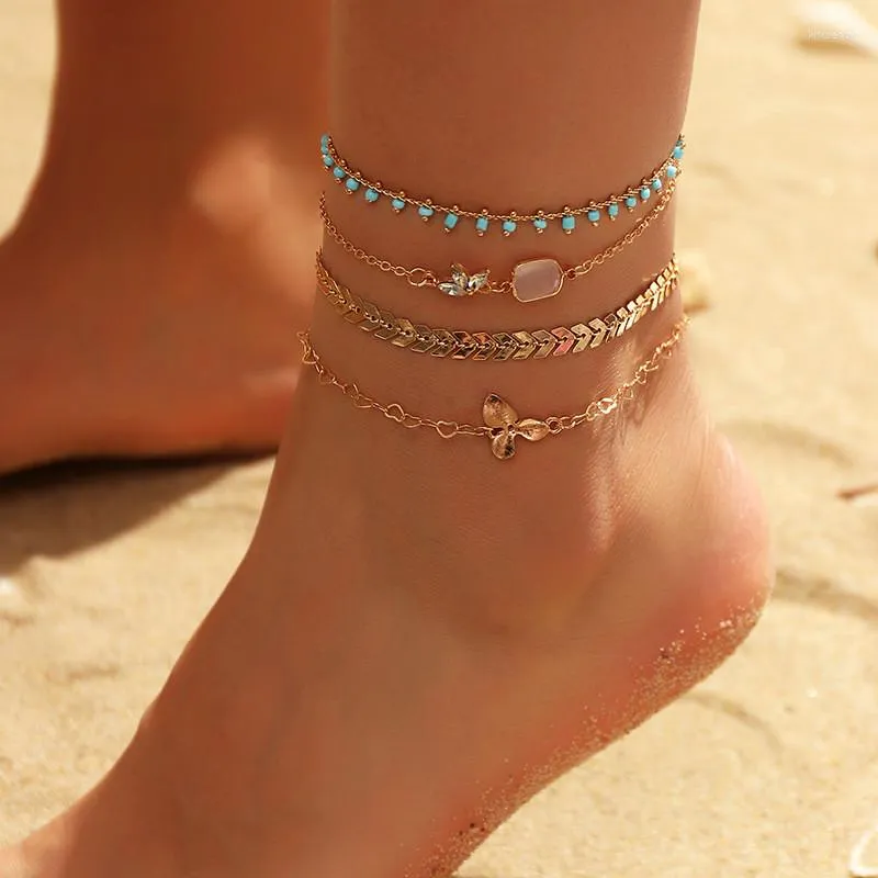Anklets Bohemian Arrow Anklet Bracelet For Women Punk Metal Chain Beads Summer Beach Female Barefoot Leg Jewelry