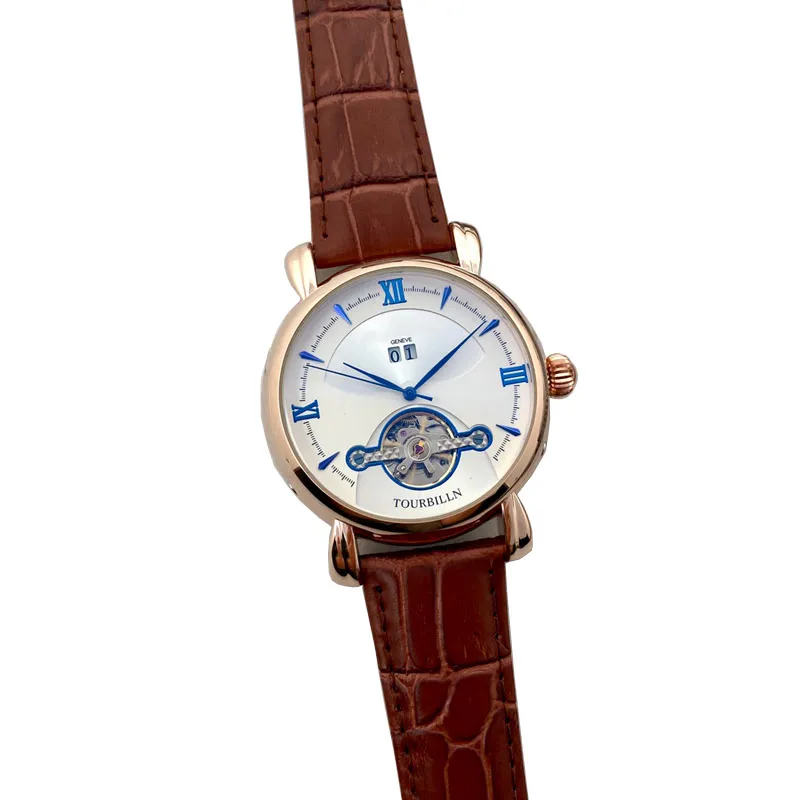 Модные роскошные мужчины смотрят турбиллинские бизнес -дизайнерские марки дизайнерские часы подлинные кожа