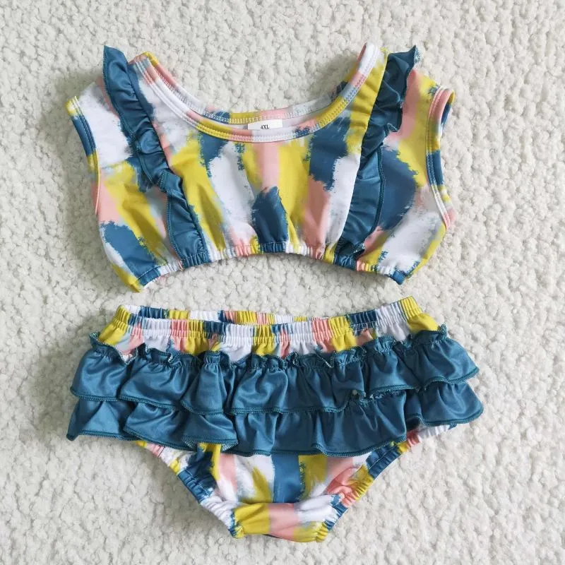 Ensembles de vêtements été bébé fille vêtements piscine cravate impression sèche aquarelle bikini deux pièces ensemble boutique enfants costume RTS