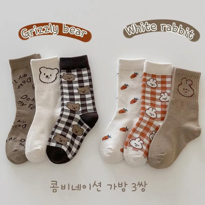 Leggings Collants 3 paires beaucoup Enfants Chaussettes Bébé Garçons Filles Mignon Ours Lapin Imprimer né Toddler Enfants Anti Slip Floor Sockings 221203