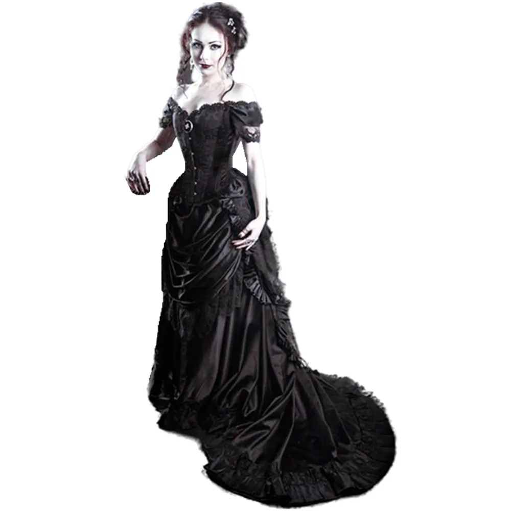 Black Victorian Corset Dress Satin Evening Gown with Lace-up Back and  Off-Shoulder Neckline Court Train from Dhgate Evening Dresses - price 158.5