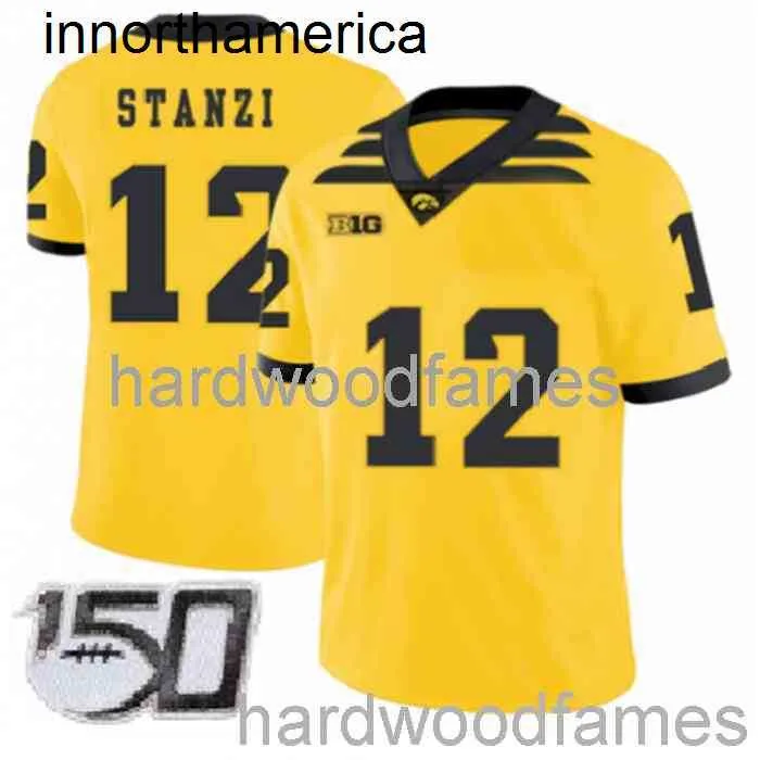 Stitched New Herr Women Youth Ricky Stanzi Jersey #12 Lowa Hawkeyes Yellow NCAA XS-5XL 6XL