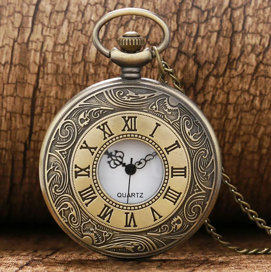 Antiguo steampunk vintage numerales romanos de cuarzo reloj de bolsillo multicolor collar cadena de reloj colgante mujeres para hombres