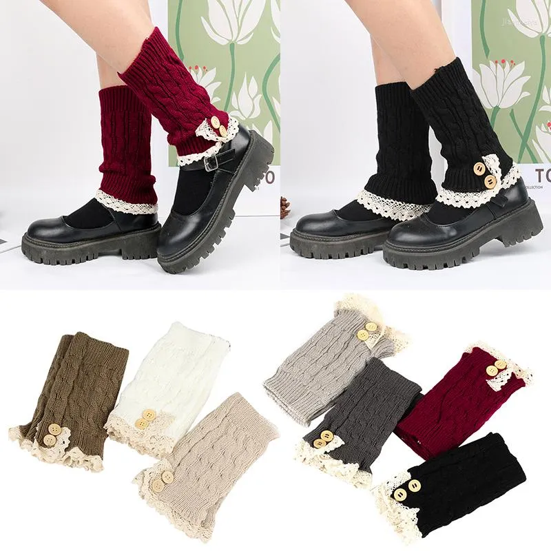 Genouillères femmes filles hiver bas bottes manchettes dentelle garniture guêtres chaussettes Crochet court tricot