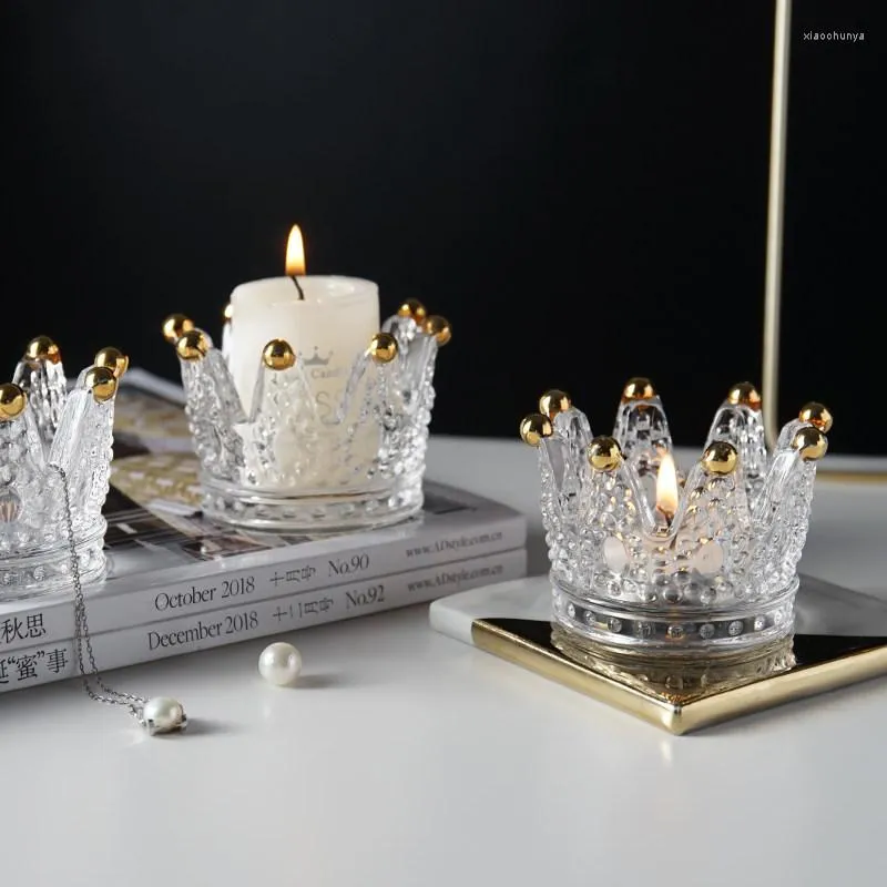 Świece Kreatywne przyjęcie przyjęcia przyjęcia ślubne Romantyczne szkło Crown Crown Candlestick Home Dinner Room Tabletop Tray Ozdoby Ozdoby