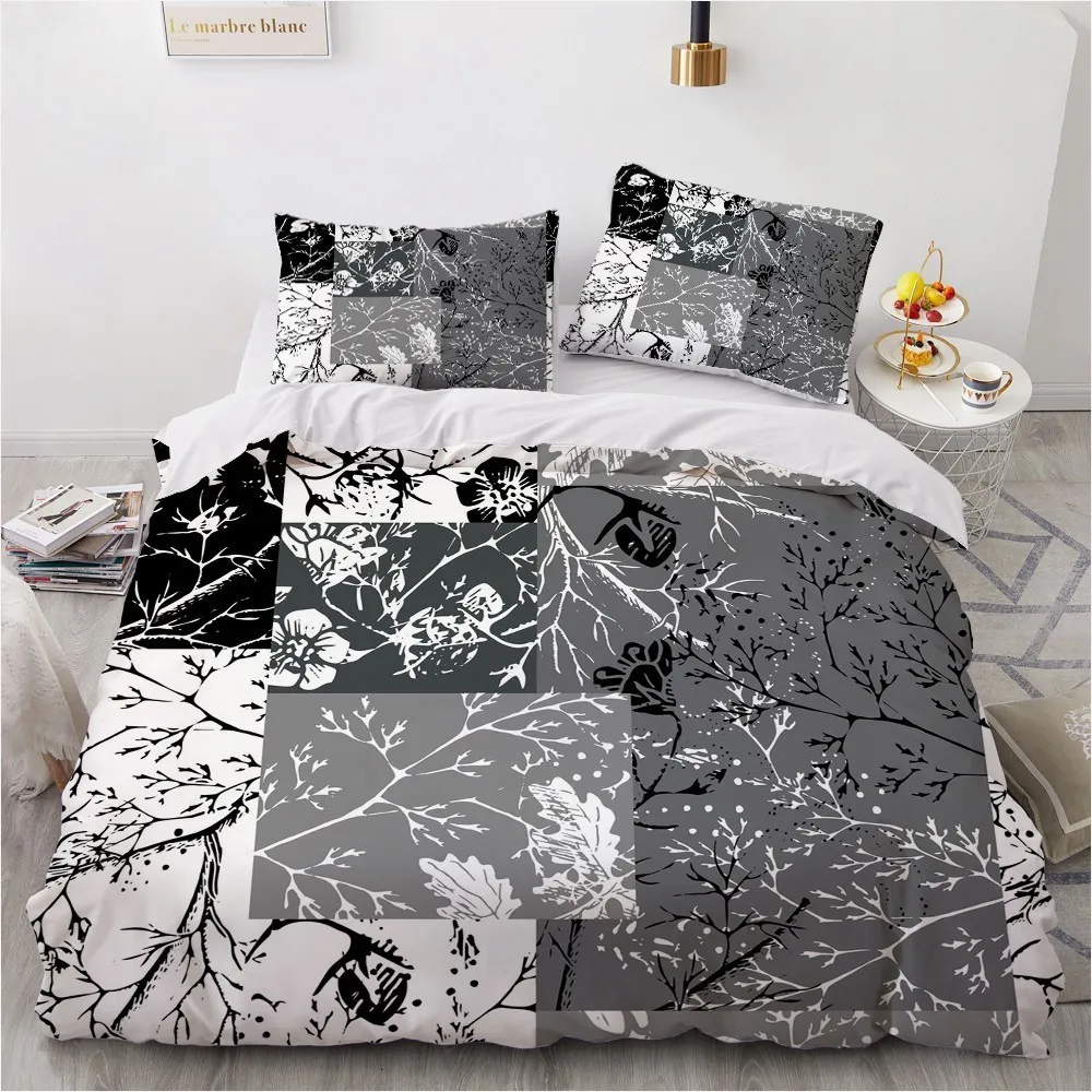 Ensembles de literie Ensemble de style nordique Gris Feuilles blanches Couverture de couette Couverture Twin Queen King Size 220x240cm Linge de lit pour cadeau moderne 221206