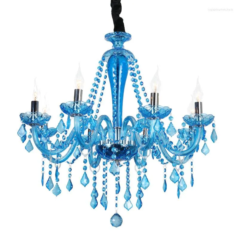 Pendant Lamps European Style Living Room Crystal Chandelier Blue Mediterranean Bedroom Creative Coffee Shop Internet Cafe Restauran