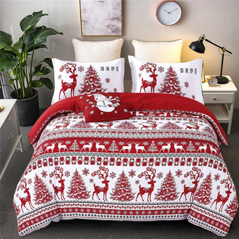 Sängkläder sätter jul täcke täcker snöflinga röd älg reineer träd drottning kung dubbelsängar set tvilling enstaka barn barn vuxen år gåva 221208