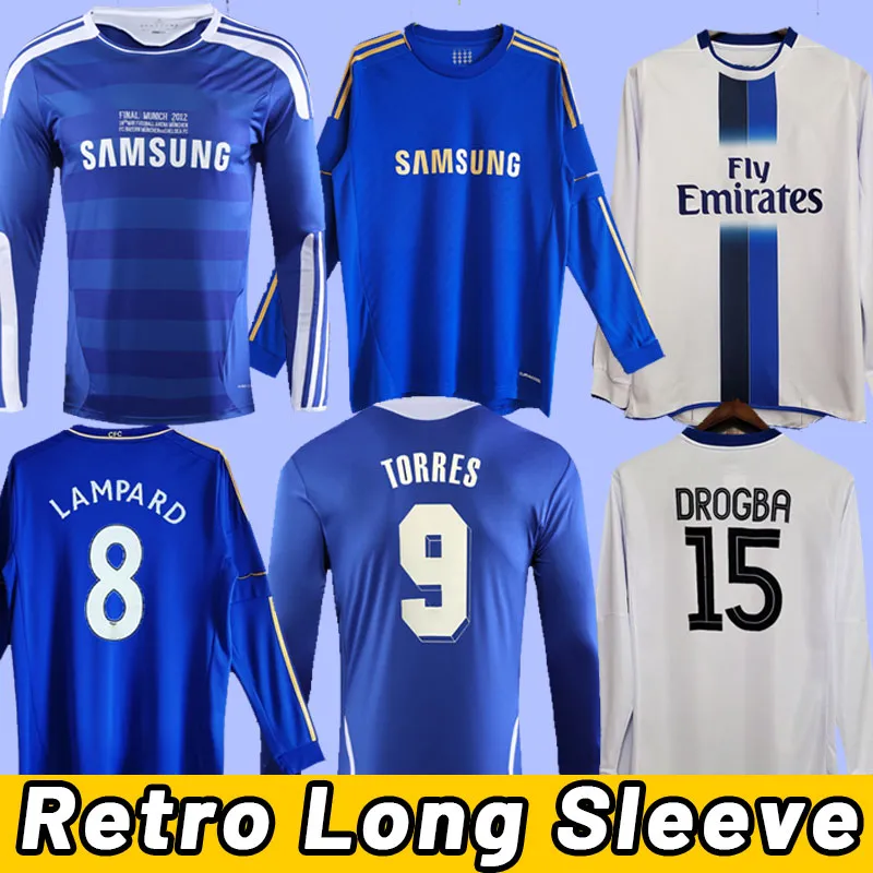 Long Sleeve CFC Drogba Torres Retro Soccer Jerseys Lampard 2011 2012