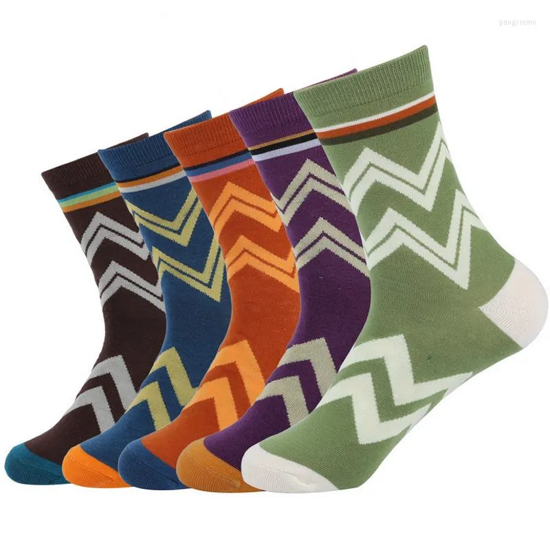 Men's Socks 2022 Men Autumn Winter Retro Ripple Patterns Fashion Cotton Male Vintage Long 5pairs/lot