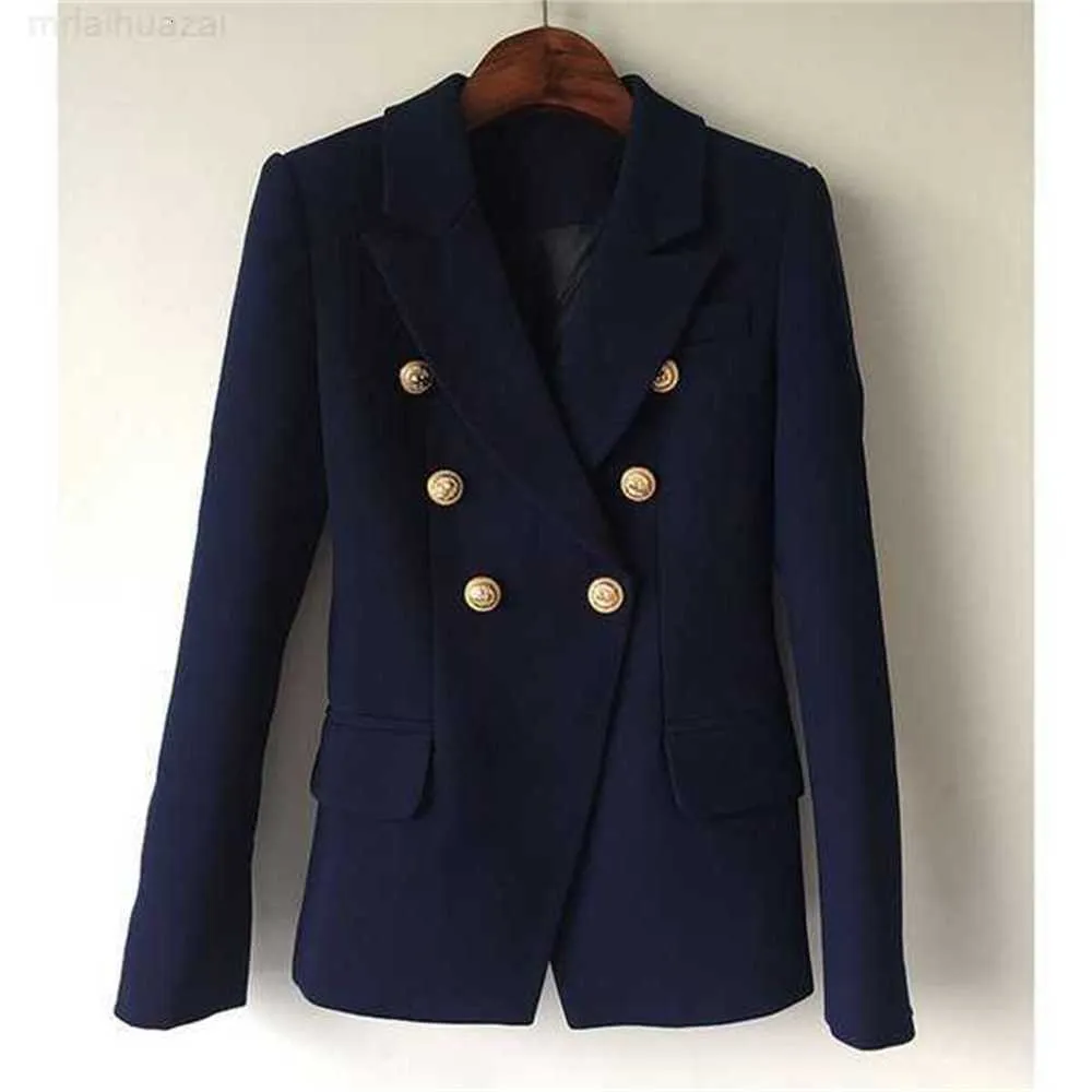 Women's Suits Blazers Top Quality White Women Slim Elegant Jacket Fitting Metal Lion Buttons Double Breasted Femme 2203030hxa