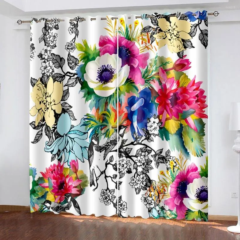 Vorhang Moderne Vorhänge Tinte Farbe Malerei Blumen Luxus Blackout 3D Fenster für Wohnzimmer Schlafzimmer individuelle Größe