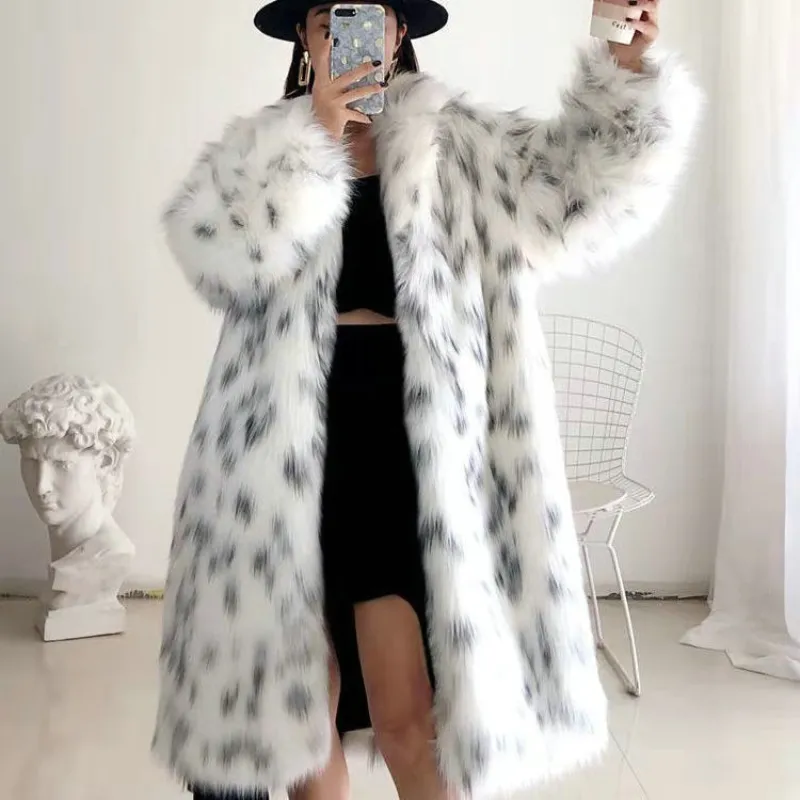 Fashion Women Winter Coats Faux Fox Fur Coat Lady Casual Snow Leopard Print Fur Jacket Female Thick Warm Plush Outerwear Clothing