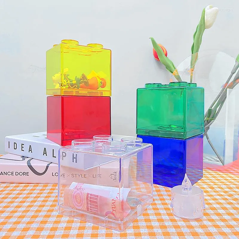 Opslagflessen Ins Building Block Piggy Bank Composeerbare Clear Acryl Container Simple Coin Jars huishoudelijke geldbesparingsdoos