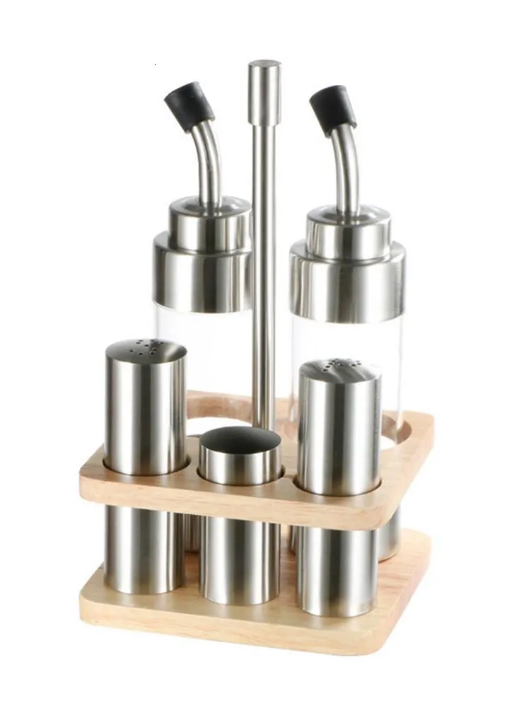 Outils d'épices aux herbes Ensemble de bouteilles d'assaisonnement avec support en bois Porte-bouteille de poivre translucide Outils de cuisine pour le stockage de sauce de soja au vinaigre de sel d'huile 221203