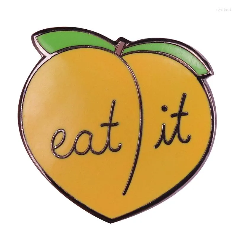 Brooches Eat It Peach Enamel Pin Cute Fruit Brooch Funny Bubadge Sarcastic Art Jewelry Sweet Gift For Her Fashion Decor