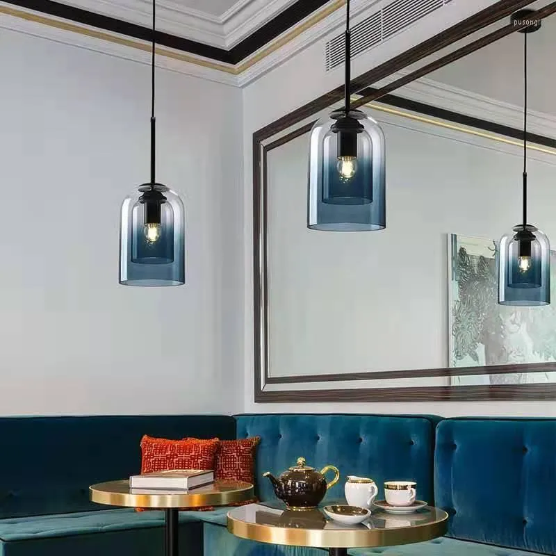 Hanglampen Noordelijke amber/grijs/blauw glaslamp slaapkamer slaapkamer led kroonluchter licht voor eetkamer bar pub restaurantverlichting