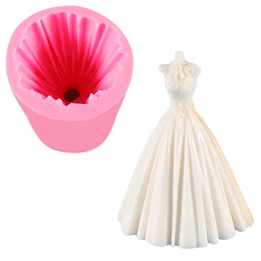 3D Wedding Dress Silicone Mold DIY Scented Candle Decoration Car Aromatherapy Plaster Drops Glue Mold 1223778