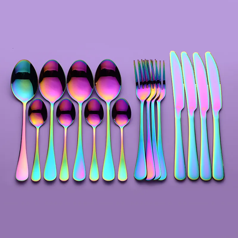 Servis uppsättningar Lingeafey Rainbow Tabelleris Rostfritt stål Cutlery Set Kitchen Cutrow Holder Fork Spoon Set Forks Knives Spoons Dinner Set 221203