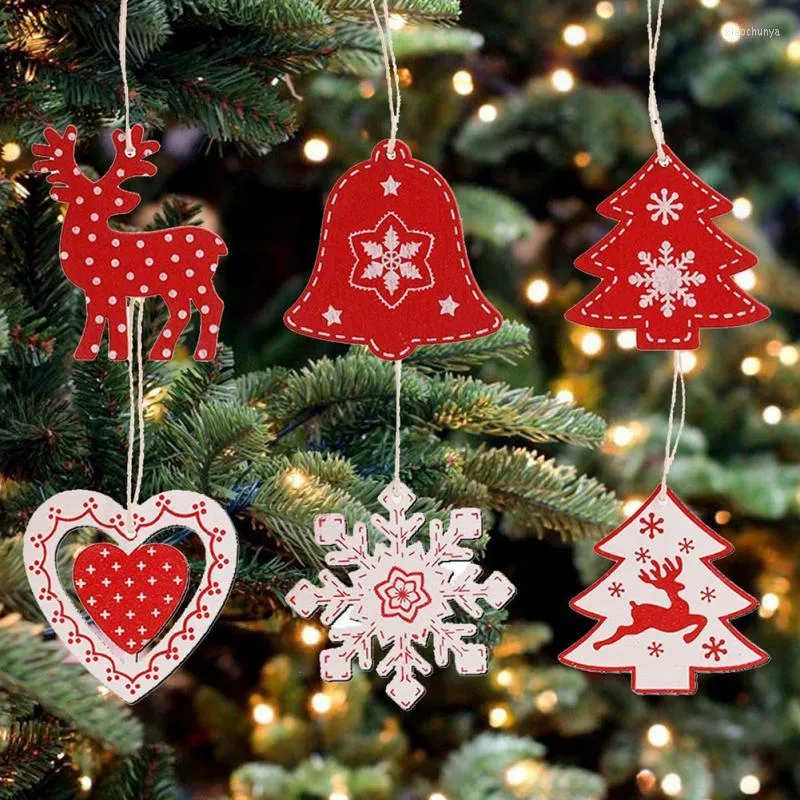 Christmas Decorations 12pcs Year Natural Wood Tree Ornament DIY Wooden Hanging Pendants Santa Claus Snowman Gift Decorztion For Home