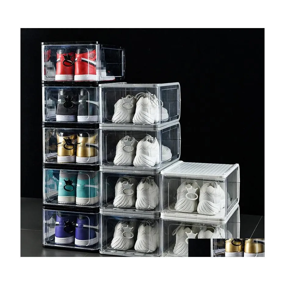 Caixas de armazenamento Caixas destacáveis transparentes transparentes engrossadas caixa de sapato transparente empilhável combinação de sapatos recipiente caixas organizador B Dhoya