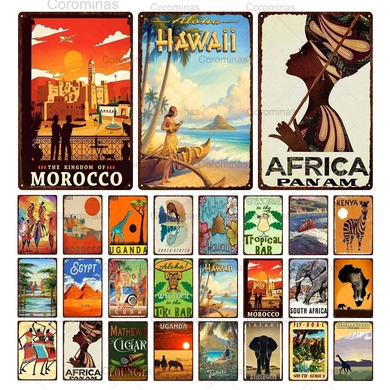 Metaal schilderen grappig Marokko Hawaii Africa Sunset Scenery Seaside Metal Sign Vintage Travel Poster Wall Art Decoratie Retro Iron Paintings Tin Plate Maat 20x30 W01