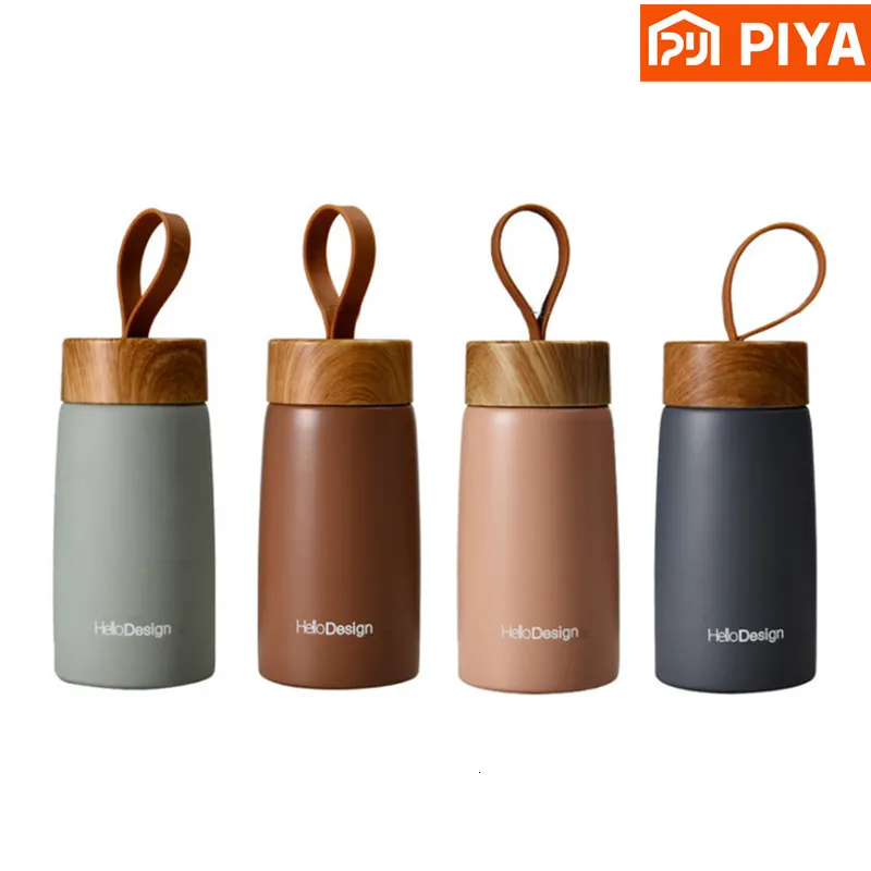 Thermoses Double Wall Insulated Thermos 304 Stainless Steel Vaccum Flask Outdoor Portable 280ml Wood Water Cup Mini Vacuum Bottle 221203