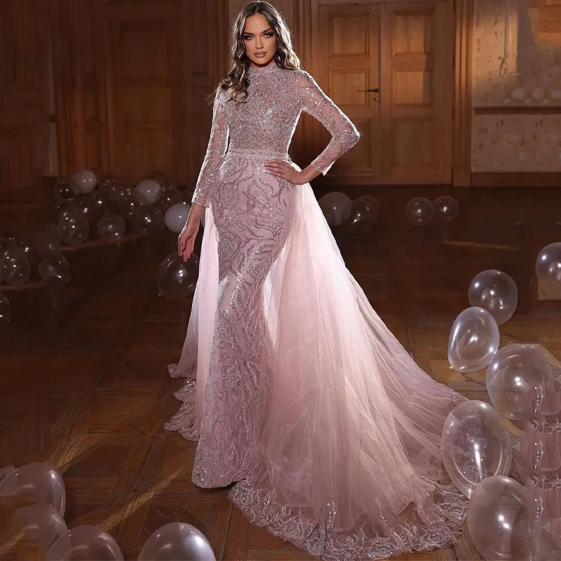 pink prom dress Evening Gown Sequined prom gown