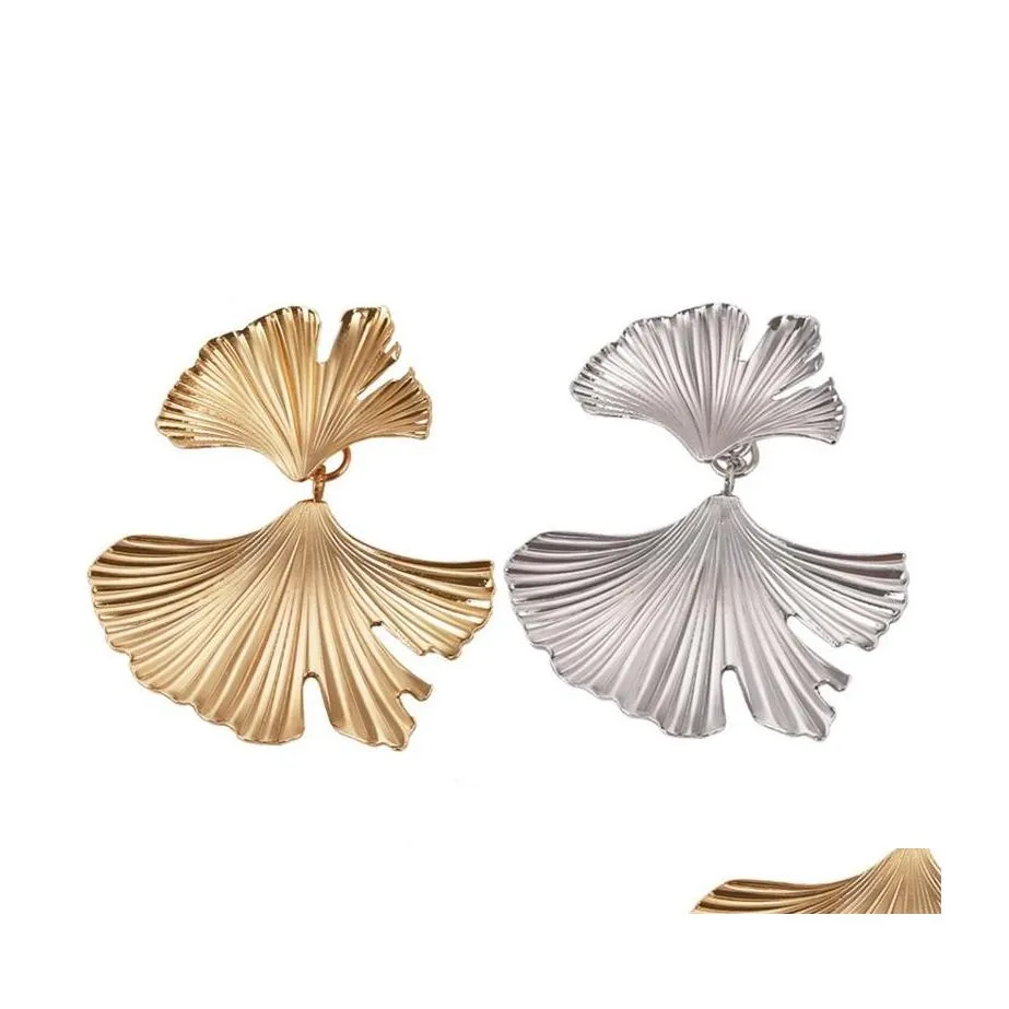 Ciondola il lampadario bohemien geometrico ciondola gli orecchini per le donne color oro Ginkgo Biloba foglia forma dichiarazione orecchino gioielli accesso Dhs2V