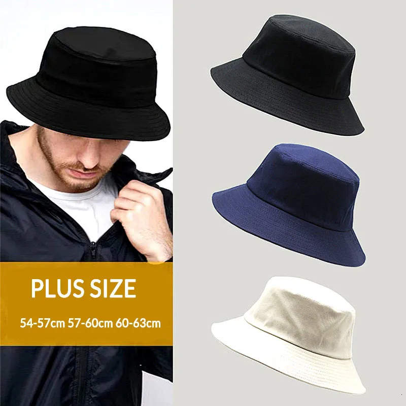 Wide Brim Hats Bucket Big Head Men Large Size Sun Hat Women Fisherman Bob Pure Cotton Panama Cap Plus 54-57cm 57-60cm 60-63cm 221205