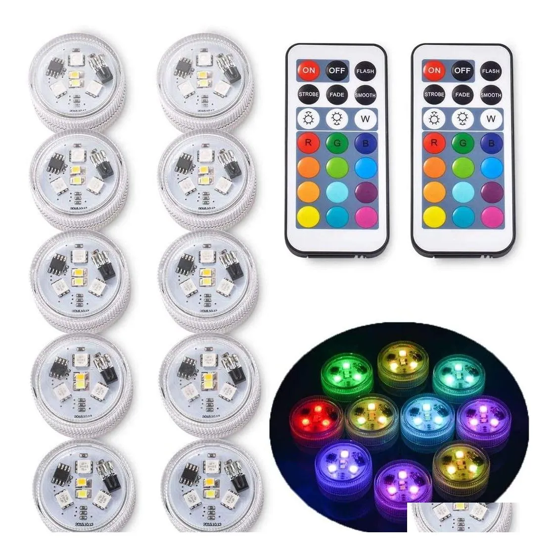 Veilleuses Lumière Sous-Marine Avec Télécommande Étanche Mticolor Submersible Led Batterie Alimenté Piscine Pour Halloween Noël D Otfwt