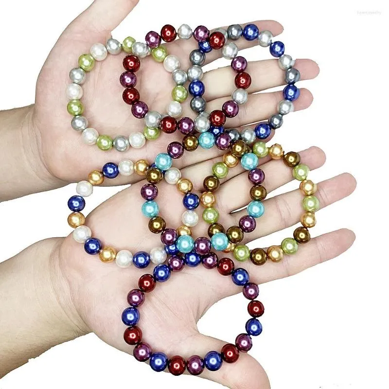 Brin 15 Types 10mm mer du sud perles de coquillage Bracelet pour femmes breloques rondes Bracelet élastique Bracelet bijoux cadeaux B508