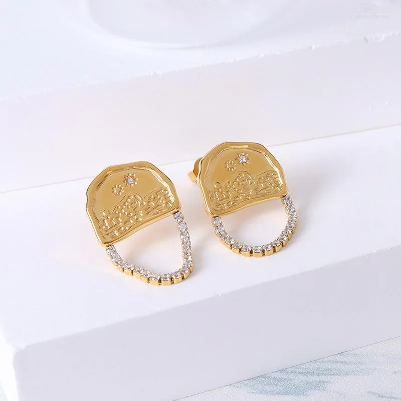 Stud Earrings Fashion Stainless Steel Cubiz Zirconia Tennis Chain Irregular Semicircle For Girl Waterproof Jewelry Gift