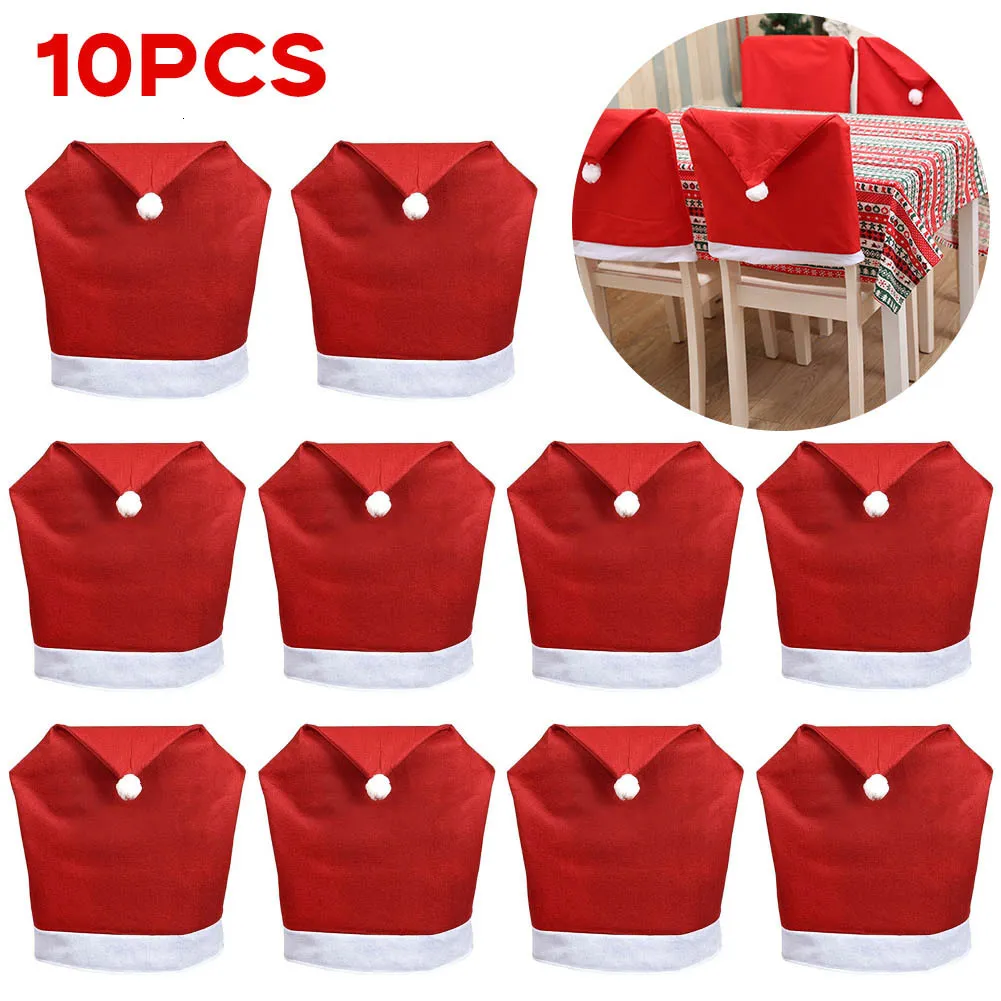 Pokrywa krzesła 110pcs świąteczny dekoracja stolika jadalnia Santa Claus Hat Banquet Rok z powrotem 221205