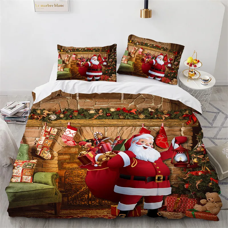 Bedding sets Christmas Duvet Cover Microfiber 3D Santa Claus Set Cartoon Single King For Kids Teens Girls Bedroom Decor 221205