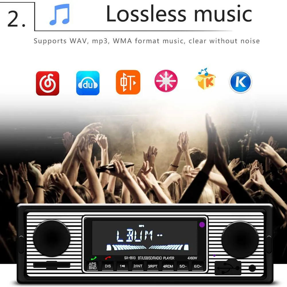 Retro Car Car Radio Bluetooth compatibile Car Stereo Audio Vintage Wireless MP3 Multimedia Player AUX USB FM 12V Stereo classico