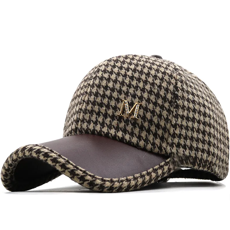 Ball Caps Trendy Houndstooth Cap Classic Brown British Check Designer Hat Brand Baseball Hats for Girl Women Winter Trucker Bone 221203