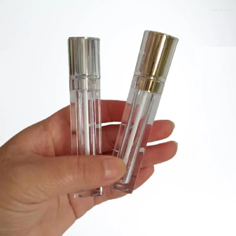 Garrafas de armazenamento 8 ml vazio de tubo de brilho labial vazio tampa de acrílico de ouro prateado com espelho reciclado em recipiente de embalagem cosmética