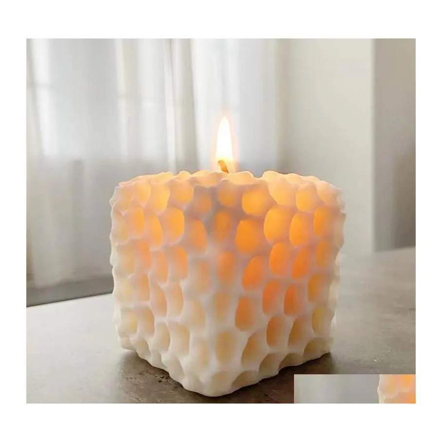 Baking Moulds Cube Honeycomb Baking Mods Scented Candle Plaster Sile Mold Food Grade Chocolate Mousse 3D Molds Wedding Gift Home Dec Dhusp