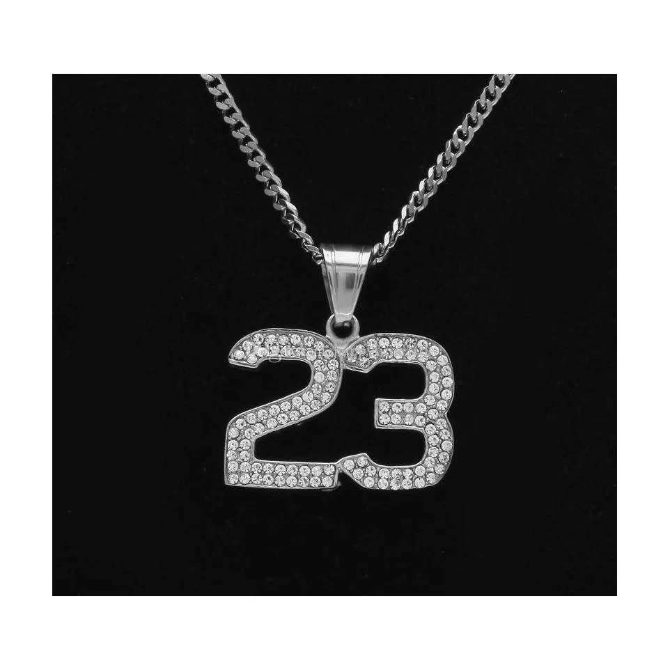 Pendentif Colliers En Acier Inoxydable Iced Out 23 Aucun Pendentif Bling Strass Cristal Mens Hip Hop Collier Chaîne Drop Delivery Bijoux Dhurn